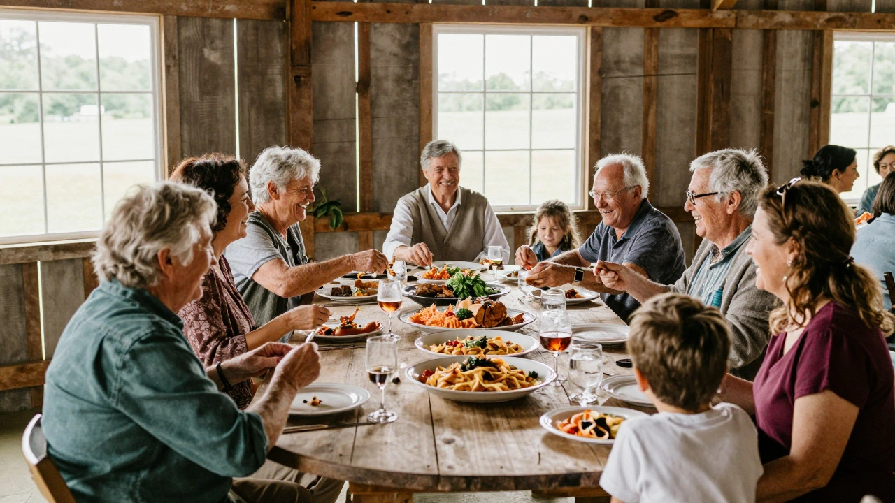 Guests enjoying a comfortable family-style dinner at a wedding.