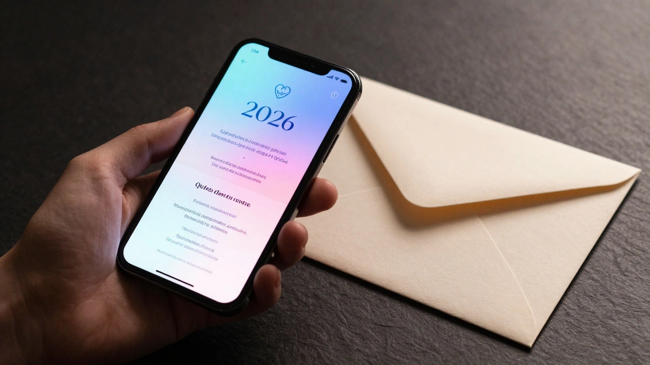 Smartphone showing digital invite next to a traditional paper invitation envelope