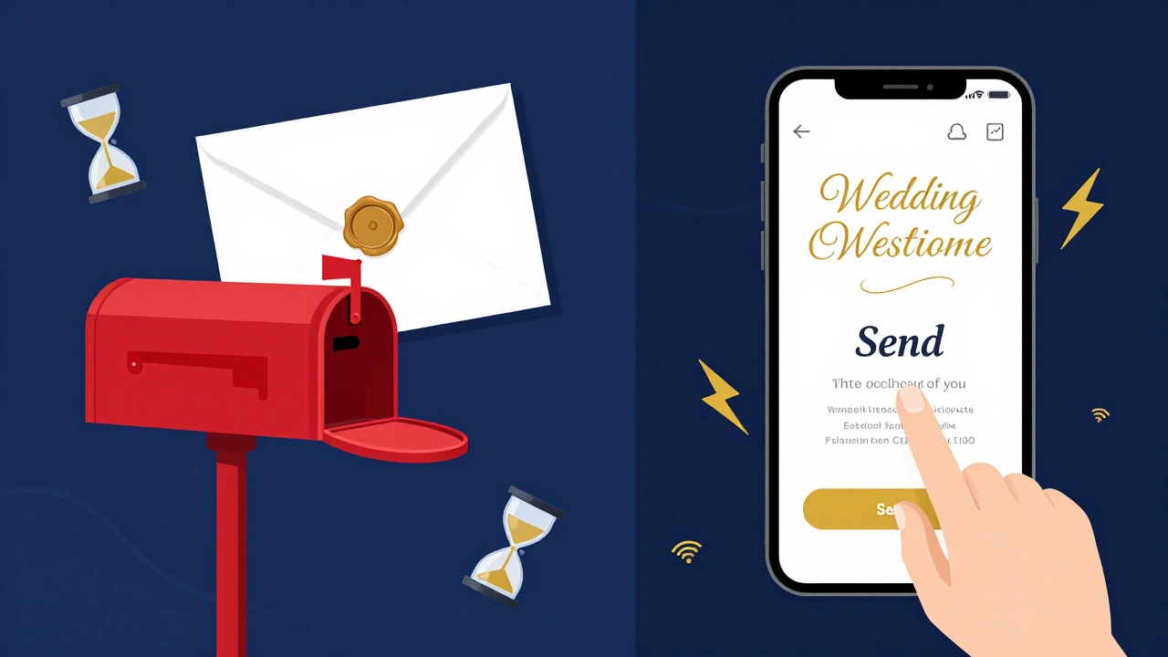 Comparison of slow physical mail vs instant digital wedding invites