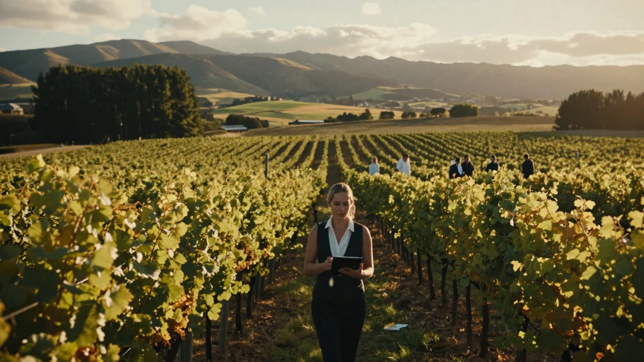 Wedding planner coordinating at a scenic vineyard venue