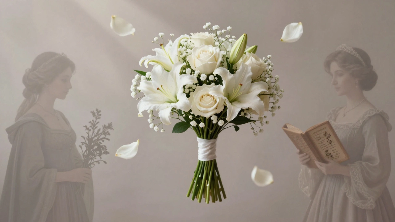 Floating bridal bouquet symbolizing luck and history