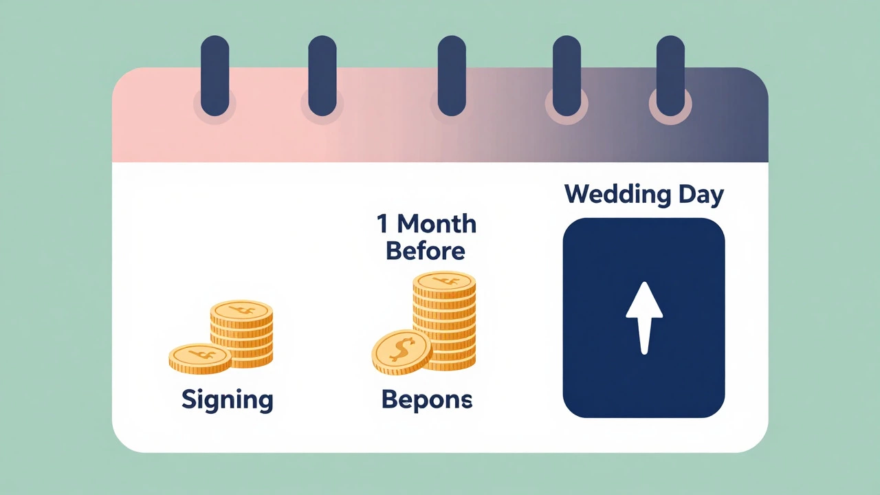 Illustration showing three stages of wedding photographer payment schedule