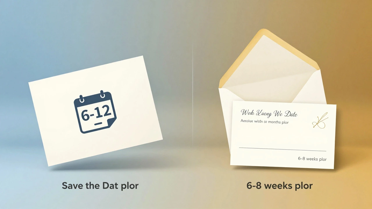 Visual comparison of save the date vs formal invitation timeline