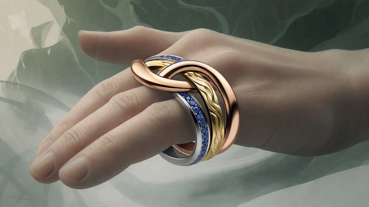 Celtic-inspired Trinity ring with three interlocking bands representing faith, hope, and love.