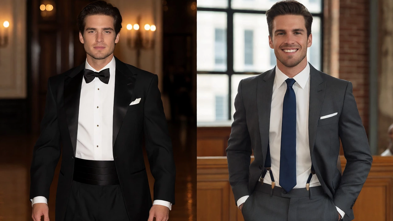 Comparison of stiff tuxedo vs comfortable suit