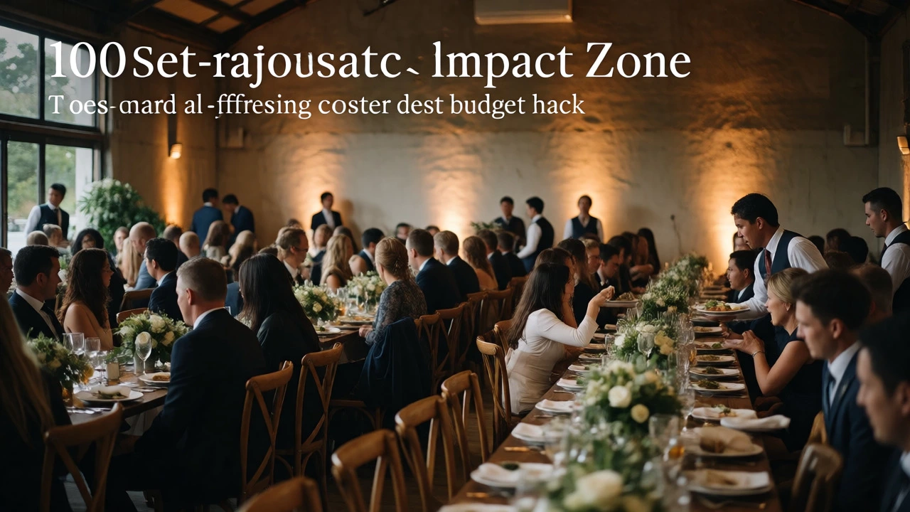 Elegant wedding reception with long tables, floral centerpieces, and warm lighting