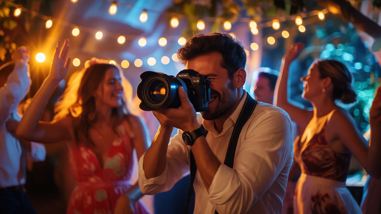 Wedding photographer capturing candid reception moments